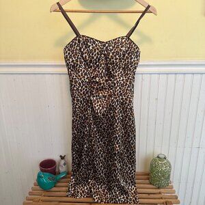 La Belle Size 3 Leopard Print Satin Slip Dress With Adjustable Straps